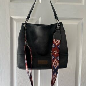 Stylish Wrangler Distressed Grey Women's Bag with Patterned Strap